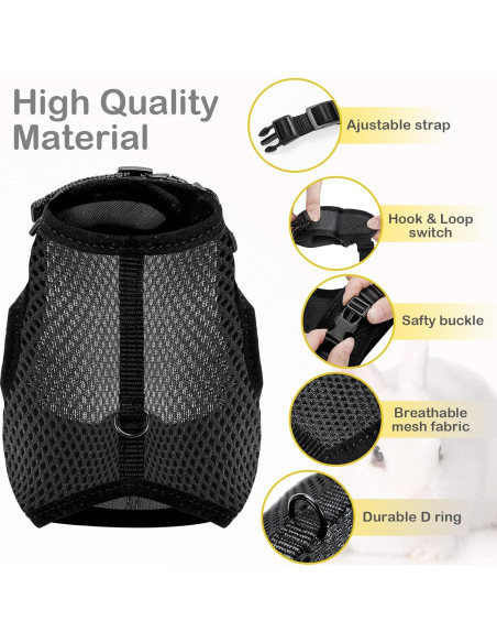 Arnés Ajustable para Conejo PETTOM con Correa Elástica Negro XS