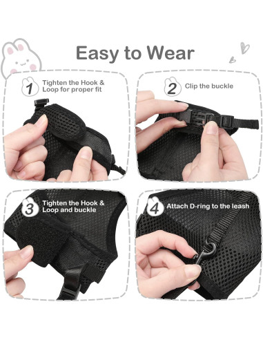 Arnés Ajustable para Conejo PETTOM con Correa Elástica Negro XS