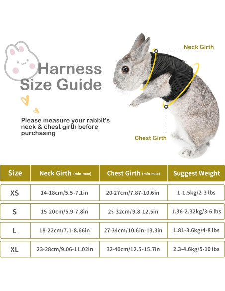 Arnés Ajustable para Conejo PETTOM con Correa Elástica Negro XS