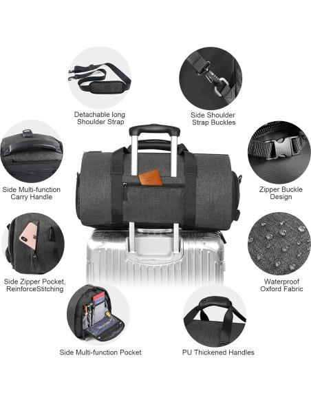 Bolsa de Viaje CONTAIL 45L Unisex con Correa Mochila y Funda Zapatos