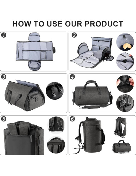 Bolsa de Viaje CONTAIL 45L Unisex con Correa Mochila y Funda Zapatos