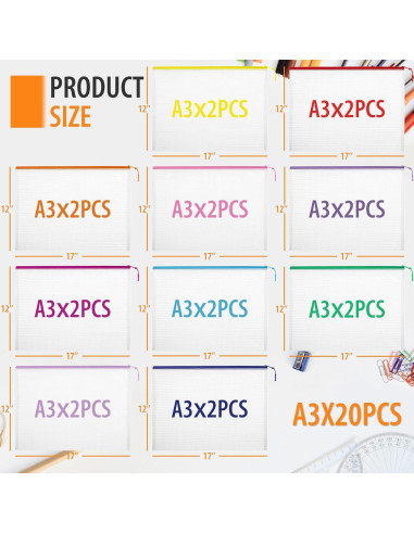 20 Bolsas de Malla con Cremallera YOPCDJ A3 43.2x30.5 cm