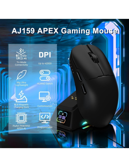 Ratón Inalámbrico A.JAZZ AJ159APEX 56g 42000DPI RGB para Gaming