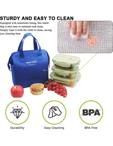 Bolsa de Almuerzo Aislada Mziart Azul 1L Térmica para Picnic