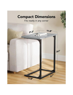 Mesa Lateral en C Pipishell PIET11G, Metal y Madera, 54x30cm 2