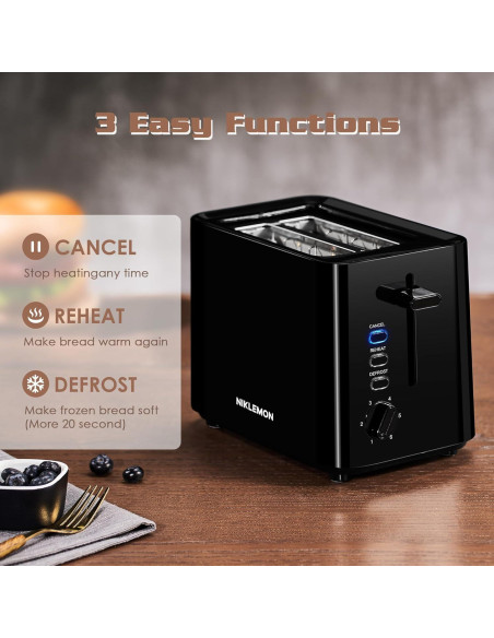 Tostadora NIKLEMON 2 Rebanadas Negra 750W con 6 Niveles