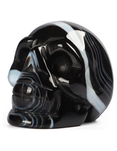 Estatua de Calavera de Cristal Ágata Banda Negra Artista 3.8cm