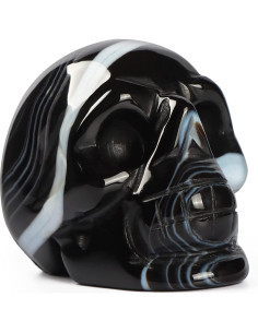 Estatua de Calavera de Cristal Ágata Banda Negra Artista 3.8cm 2