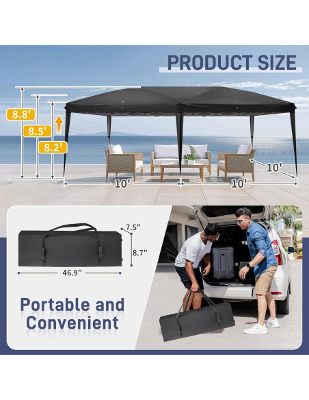 Carpa Plegable VINGLI 10x6 m Impermeable con Bolsa de Transporte