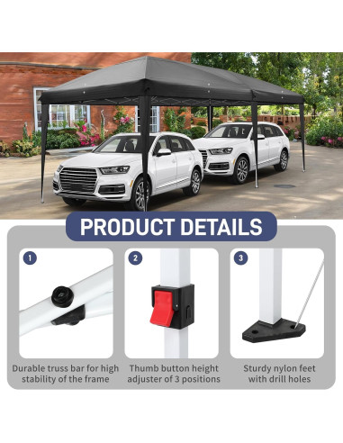 Carpa Plegable VINGLI 10x6 m Impermeable con Bolsa de Transporte