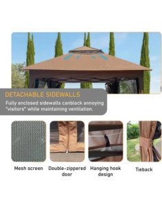 Gazebo Plegable PULLAFUN 3x3m con Red Desmontable y Techo Doble 2