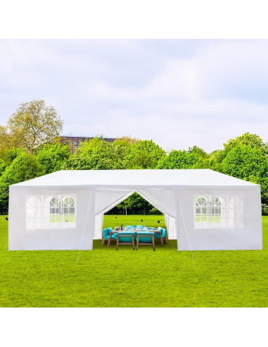 Carpa de Fiesta Blanca 9x3m Impermeable con Paredes Removibles