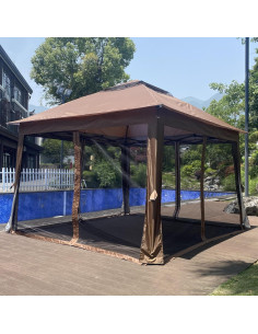 Carpa Gazebo Plegable Voykuy 3x3m Marrón con Red Desmontable 2