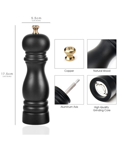 Molinillo de Sal y Pimienta BILL.F de Madera 17.5 cm Juego de 2