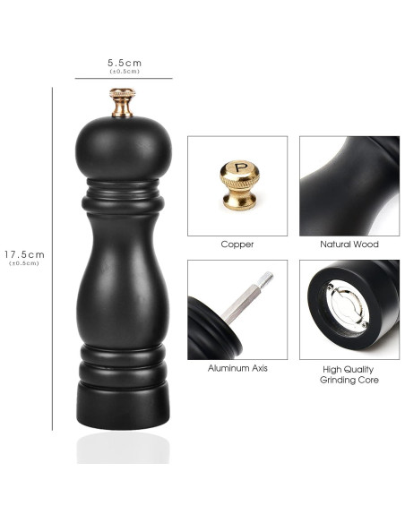 Molinillo de Sal y Pimienta BILL.F de Madera 17.5 cm Juego de 2