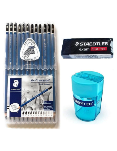 Lápiz de Madera Staedtler Mars Lumograph 12 Grados con Afilador