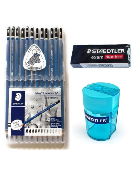Lápiz de Madera Staedtler Mars Lumograph 12 Grados con Afilador