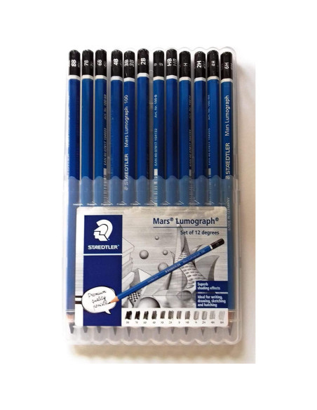 Lápiz de Madera Staedtler Mars Lumograph 12 Grados con Afilador
