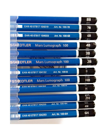 Lápiz de Madera Staedtler Mars Lumograph 12 Grados con Afilador