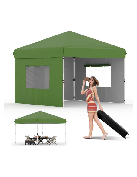 Carpa Plegable 3 Paredes Laterales HarmonyHealth 10x10 ft Verde