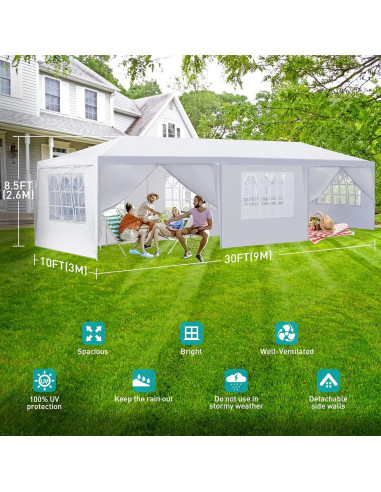 Carpa de Fiesta 3x9 m ANTSKU Blanca con 8 Paredes Removibles