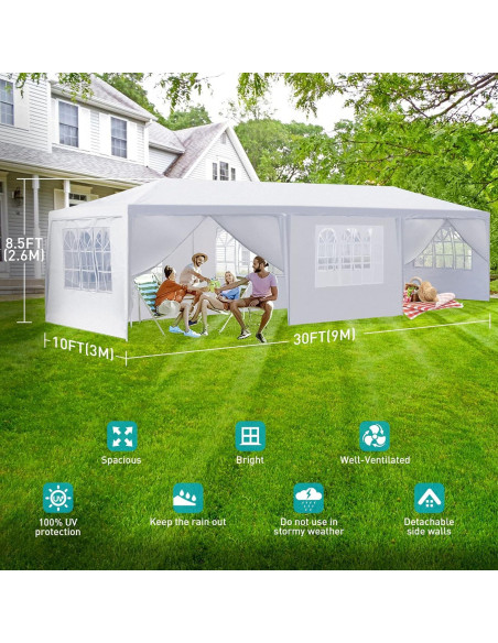 Carpa de Fiesta 3x9 m ANTSKU Blanca con 8 Paredes Removibles