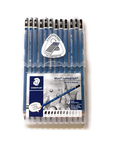 Lápiz de Madera Staedtler Mars Lumograph 12 Grados con Afilador