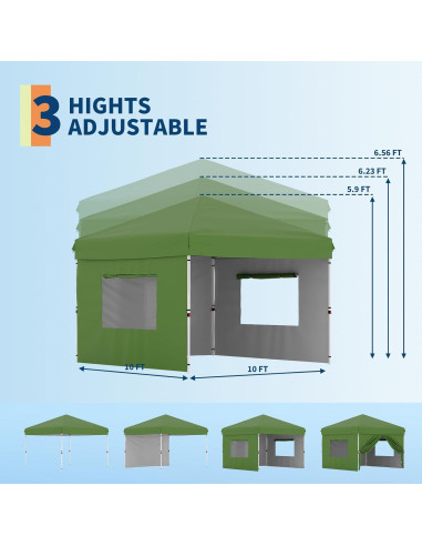 Carpa Plegable 3 Paredes Laterales HarmonyHealth 10x10 ft Verde