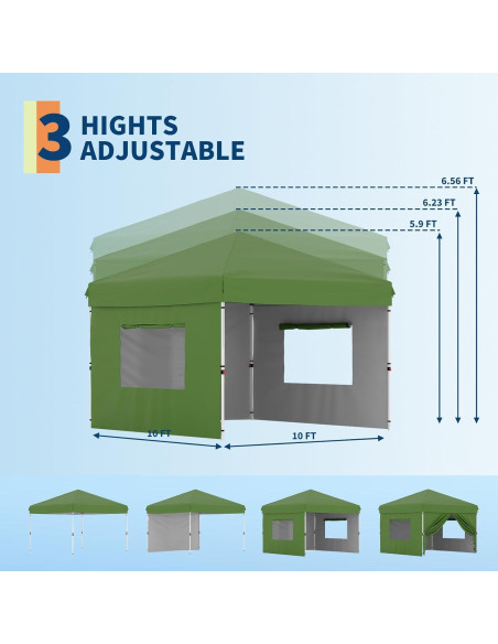 Carpa Plegable 3 Paredes Laterales HarmonyHealth 10x10 ft Verde