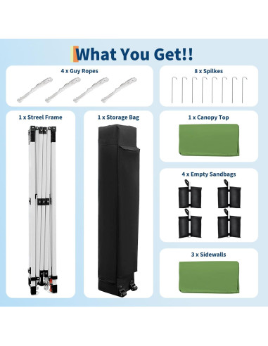 Carpa Plegable 3 Paredes Laterales HarmonyHealth 10x10 ft Verde