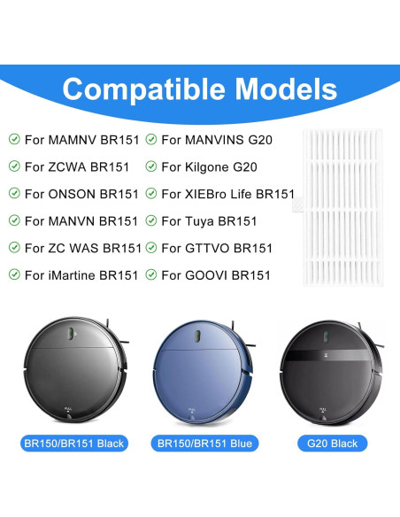 Filtros de Reemplazo HOgardenME para Aspiradora Robot BR150/BR151 - 10PCS