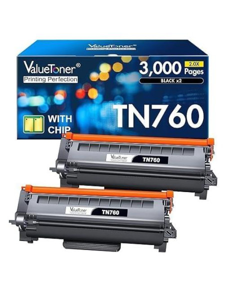 Tóner Valuetoner TN760 Compatible Brother Negro 2 Piezas Tóner Valuetoner TN760 Compatible Brother Negro 2 Piezas