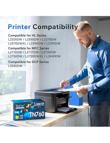 Tóner Valuetoner TN760 Compatible Brother Negro 2 Piezas