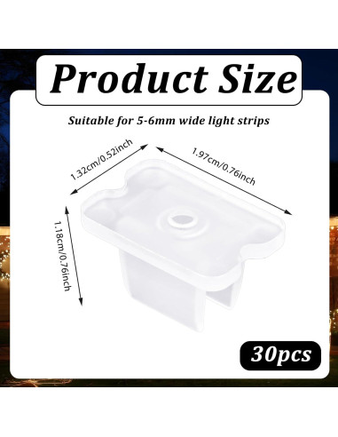 30 Clips de Montaje para Tiras LED TIESOME 5-6mm Translúcido