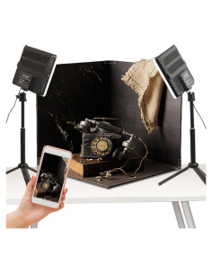 Kit de Estudio Fotográfico Portátil BYSTONE 40.64x40.64 cm con 288 LED y 15 Fondos