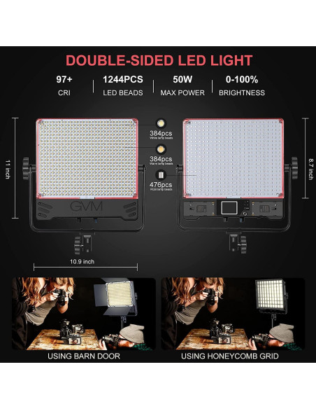 Kit de Iluminación LED GVM 50W RGB Bi-Color con Control APP Kit de Iluminación LED GVM 50W RGB Bi-Color con Control APP
