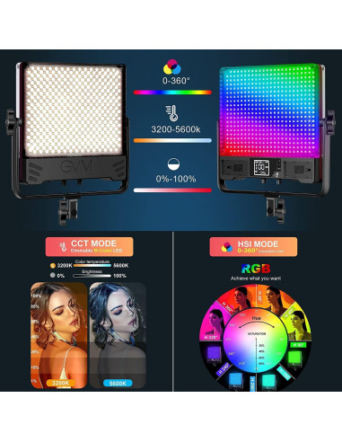 Kit de Iluminación LED GVM 50W RGB Bi-Color con Control APP