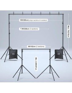 Kit de Soporte de Fondo Fotográfico LINCO 4172 Ajustable 3.05x2.13m 2