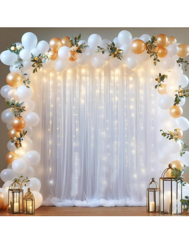 Cortina de Tul Blanca con Luces LED Realparkly 3m x 2.4m