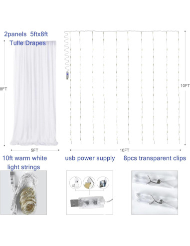 Cortina de Tul Blanca con Luces LED Realparkly 3m x 2.4m