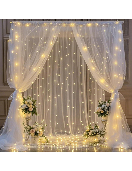Cortina de Tul Blanca con Luces LED Realparkly 3m x 2.4m