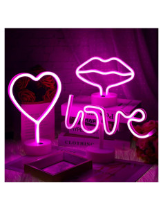 Juego de 3 Luces de Neón Rosa Corazón Liliful LED USB/Batería