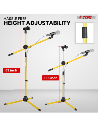 Soporte de Micrófono de Piso 5 Core Amarillo Ajustable Doble