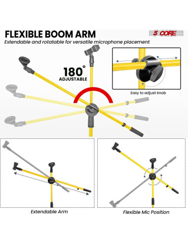 Soporte de Micrófono de Piso 5 Core Amarillo Ajustable Doble
