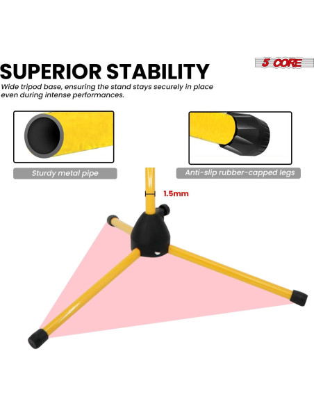 Soporte de Micrófono de Piso 5 Core Amarillo Ajustable Doble