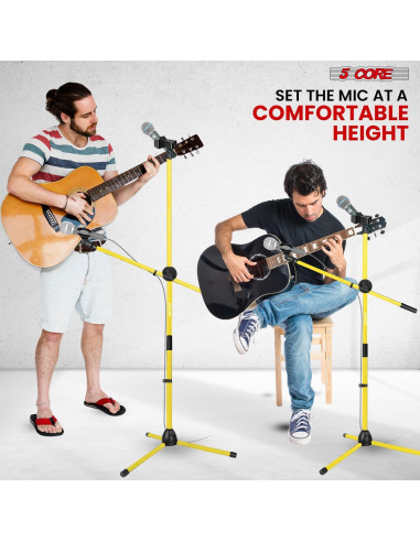 Soporte de Micrófono de Piso 5 Core Amarillo Ajustable Doble