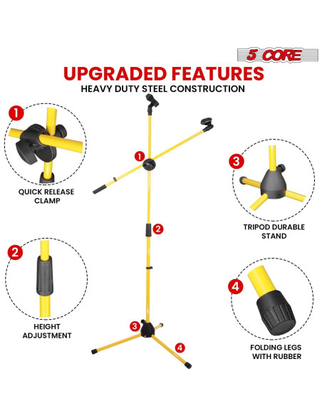 Soporte de Micrófono de Piso 5 Core Amarillo Ajustable Doble