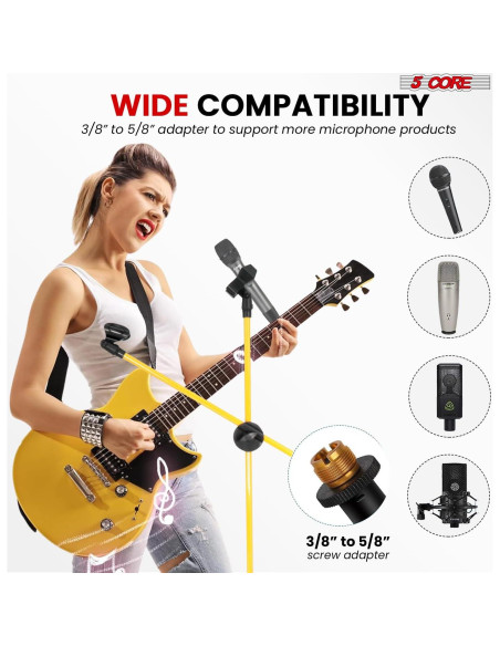 Soporte de Micrófono de Piso 5 Core Amarillo Ajustable Doble