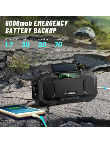 Radio de Emergencia Bluetooth Libovgogo con Linterna 5000mAh