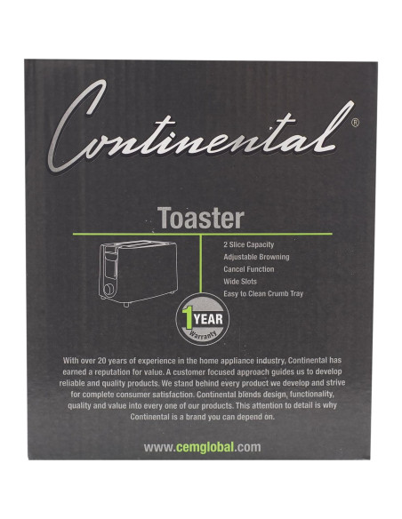 Tostadora 2 Rebanadas Continental Electric CE-TT019 Negra